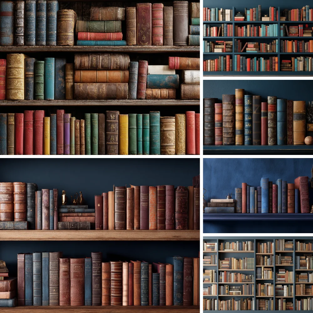 

Vintage Wooden Bookshelf Background Middle Ages Bookcase Backdrops Classic School Library Room Decoration Photography Supplies