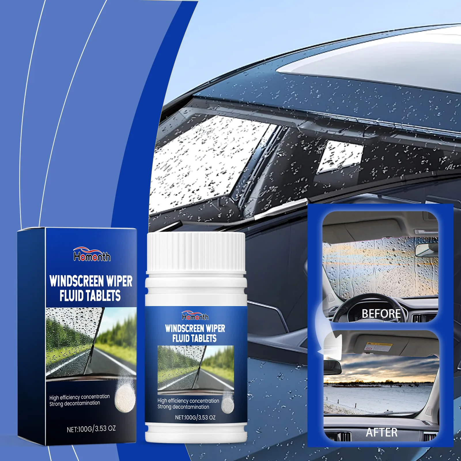 Solid Cleaner Car Windscreen Cleaner Effervescent Tablet Auto Wiper Glass Solid Cleaning Concentrated Tablets Detergent
