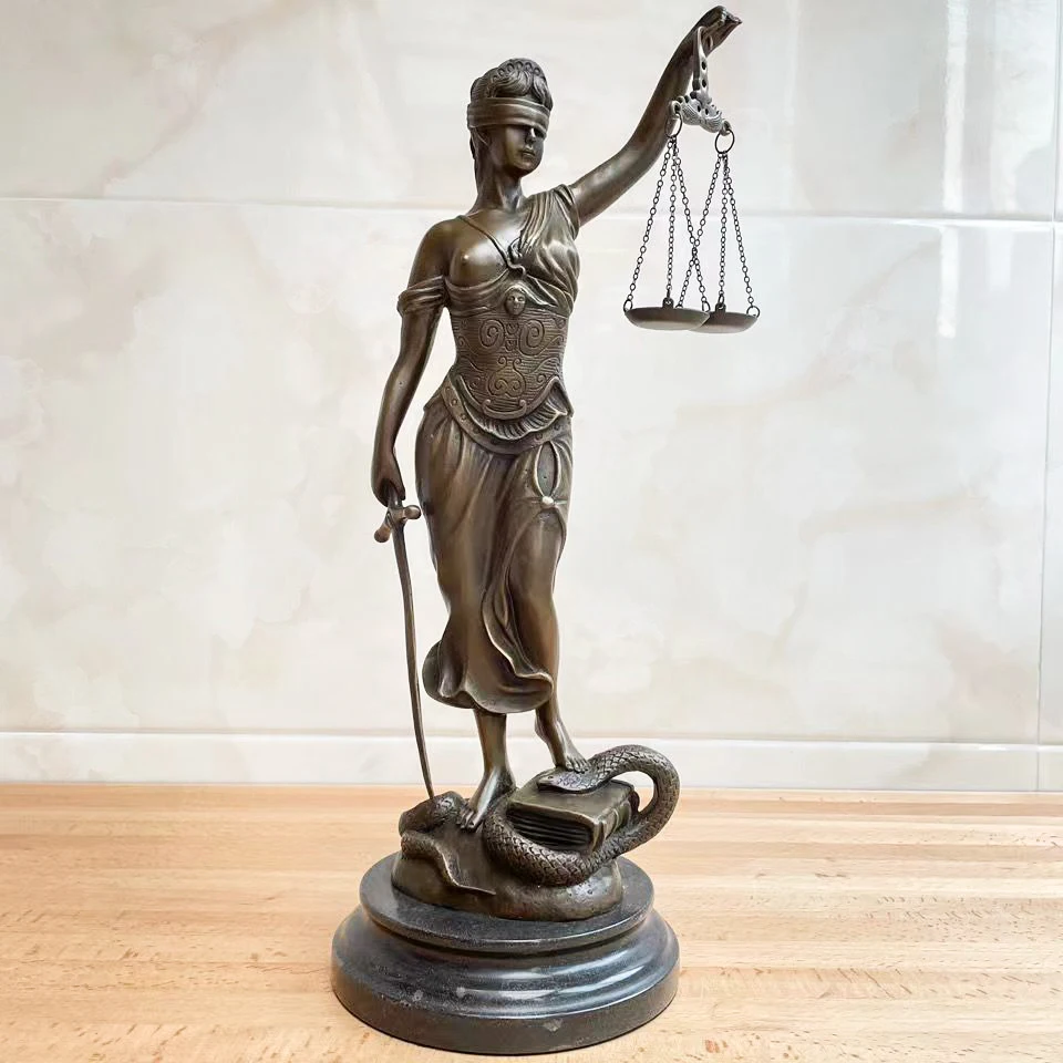 Lady Justice Greek Goddess Statue Bronze Blind Themis Justitia Sculpture Mythology Figurine Antique Art Home Decoration