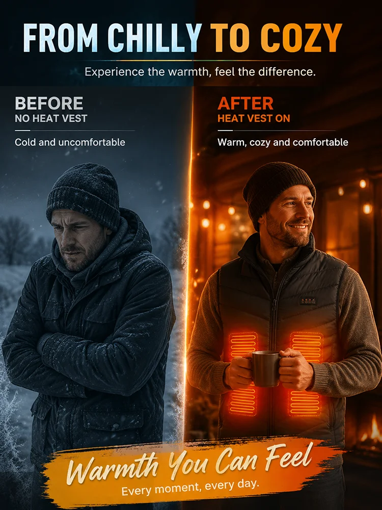 Intelligente beheizte Weste für Herren | 36 Heizzonen, 4 Bedienelemente, 3 einstellbare Temperaturen | Winterwanderungen, Indoor-Arbeit und Urlaub – Detail 4