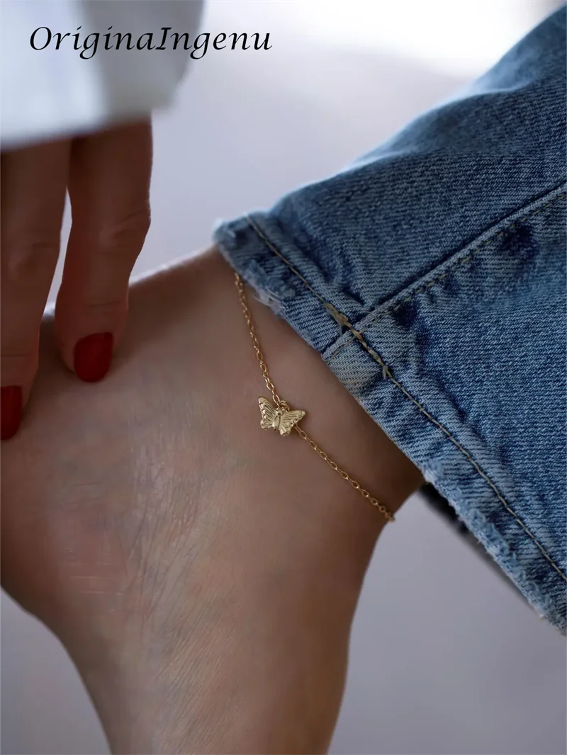 

14K Gold Filled Butterfly Anklet High Quality Minimalist Foot Jewelry Tarnish Resistant Dainty Ankle Bracelet for Women