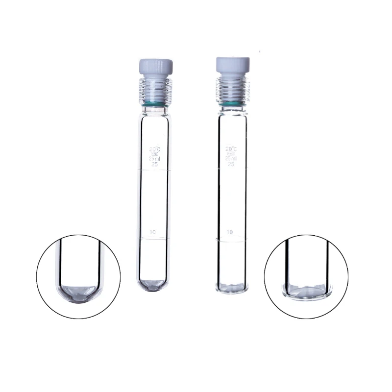 5-pin tetrafluoro screw glass pressure resistant pipe, flat bottom/round bottom colorimetric pipe, pressure resistant bottle