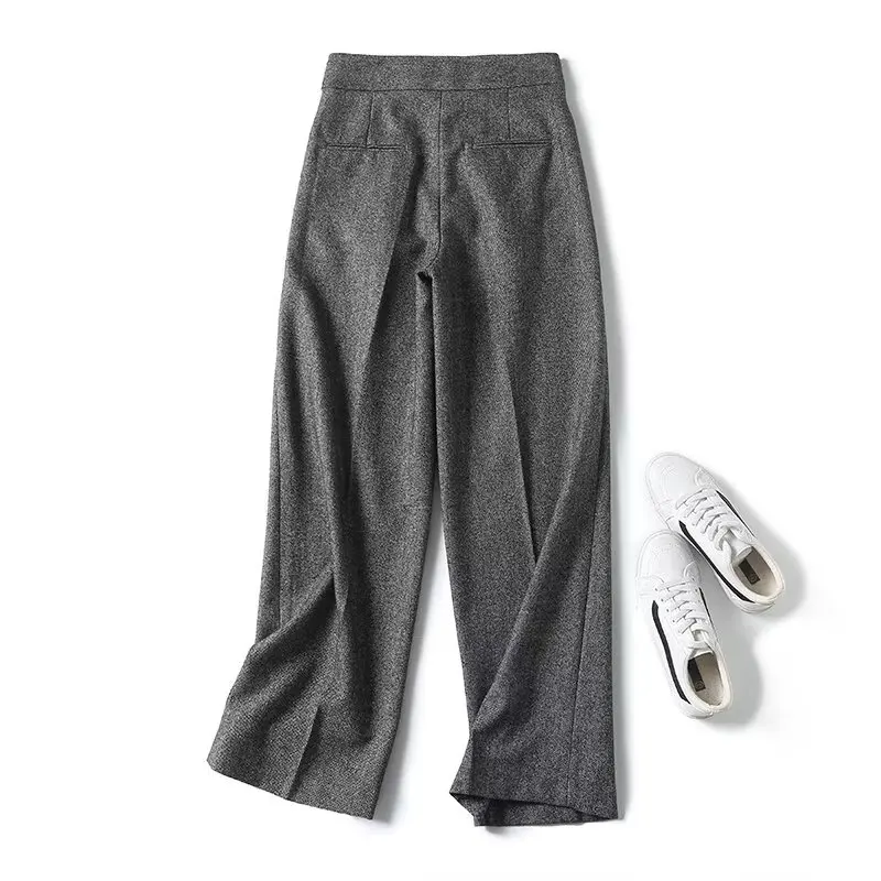 

Jenny&Dave Fashionable Women's Waisted Straight Loose Pants Trousers Autumn And Winter Wool Blend High Casual Pants