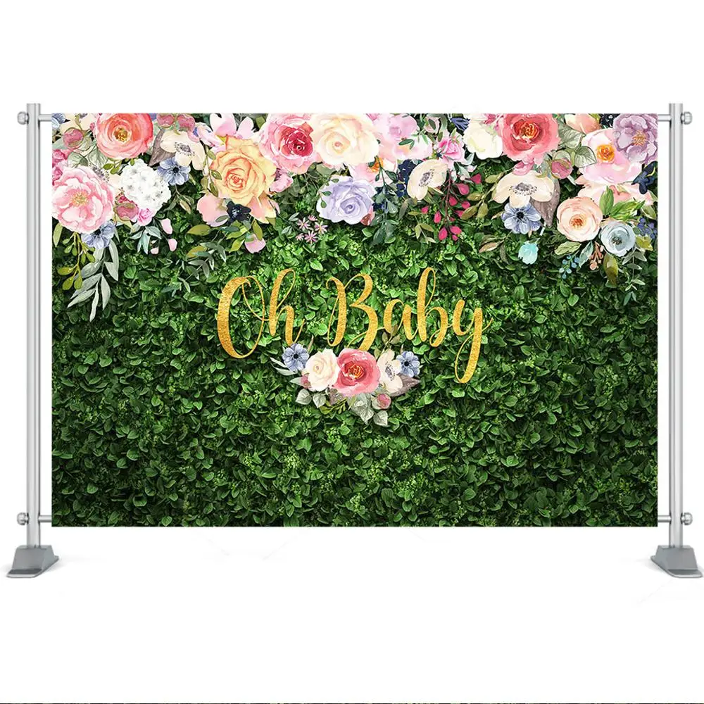 Mocsicka Oh Baby Themed Floral Green Leaves Backdrop Baby Shower Party Decoration Supplies Natural Green Lawn Photo Studio Props