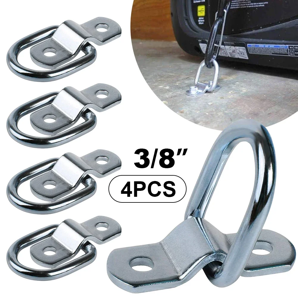 4Pcs 3/8 Heavy Duty D Rings Tie Down Anchors 2400LBS Surface Floor Mount Tie Down Ring Trailer Lorry Truck Marine Rope Fastener