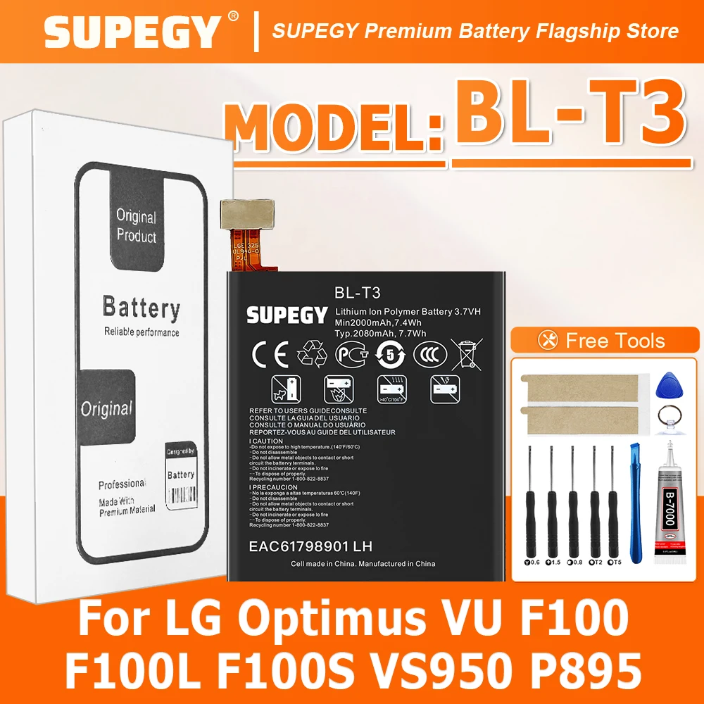 Baterías de Repuesto Originales BL-T3 T3 para LG Optimus VU F100 F100L F100S VS950 P895, Pieza de Reparación para Teléfono Móvil