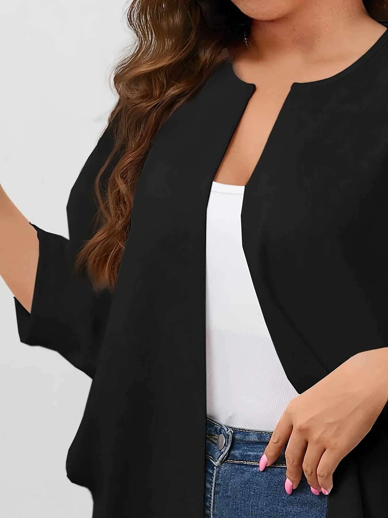 Damen-Cardigan in Übergröße, vorne offen, leicht, 3/4-Ärmel, lässig, lockere Passform, Strickwaren für den Alltag