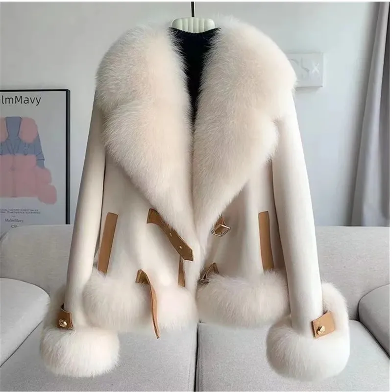 Abrigo de piel de imitación para mujer, Parkas cortas gruesas y cálidas con Cuello de piel, Tops a la moda, novedad de invierno, 2024