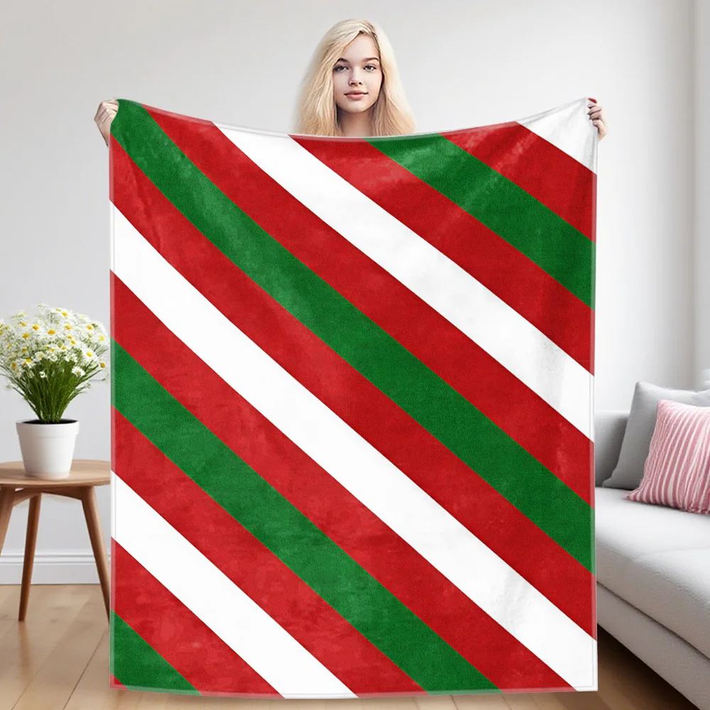 Xmas Diagonal Stripes Warm And Soft Halloween And Christmas Sofa Decoration Gift With Flannel Blanket