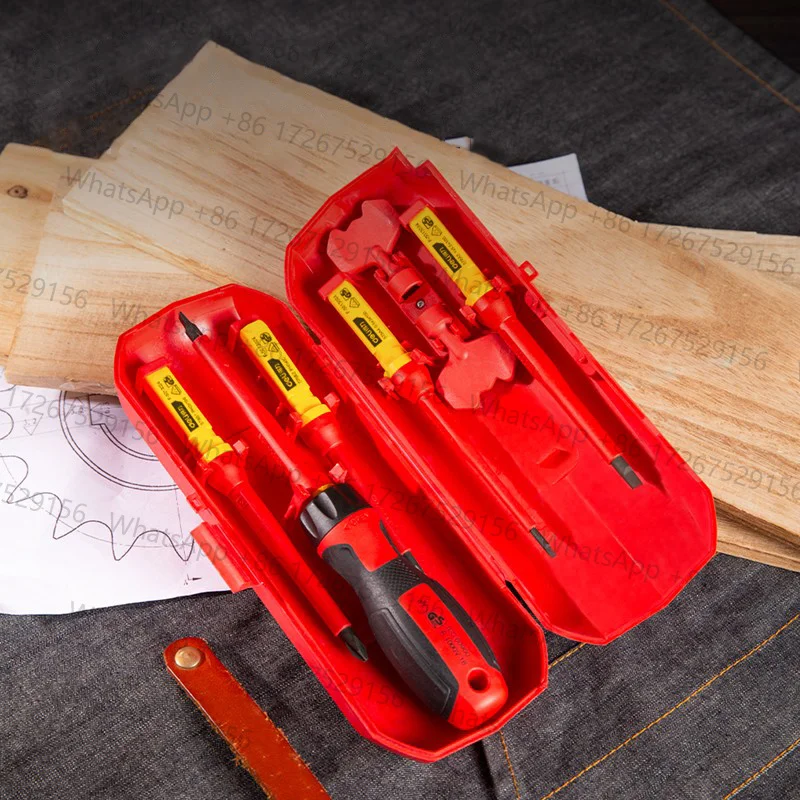 Deli 1/5/7/12PCS VDE Insulated Screwdriver Home Circuit Tool Insulation Isolation Current Electrician Cross Flat Screwdriver