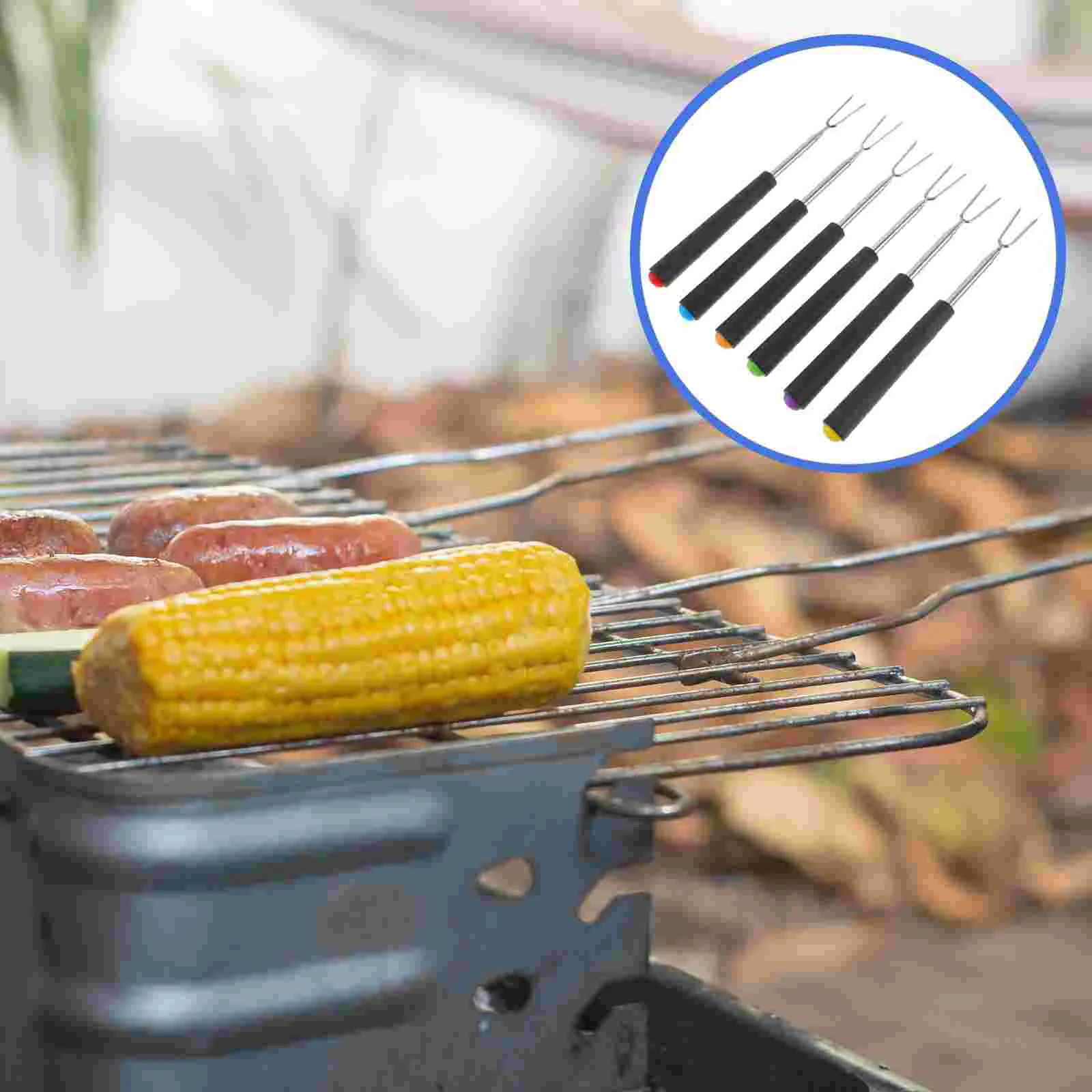 6 Pcs Telescopic Barbecue Fork Grill Tool Bag Cooking Meat Forks Roasting Smores Bbq Skewers Grilling Chicken