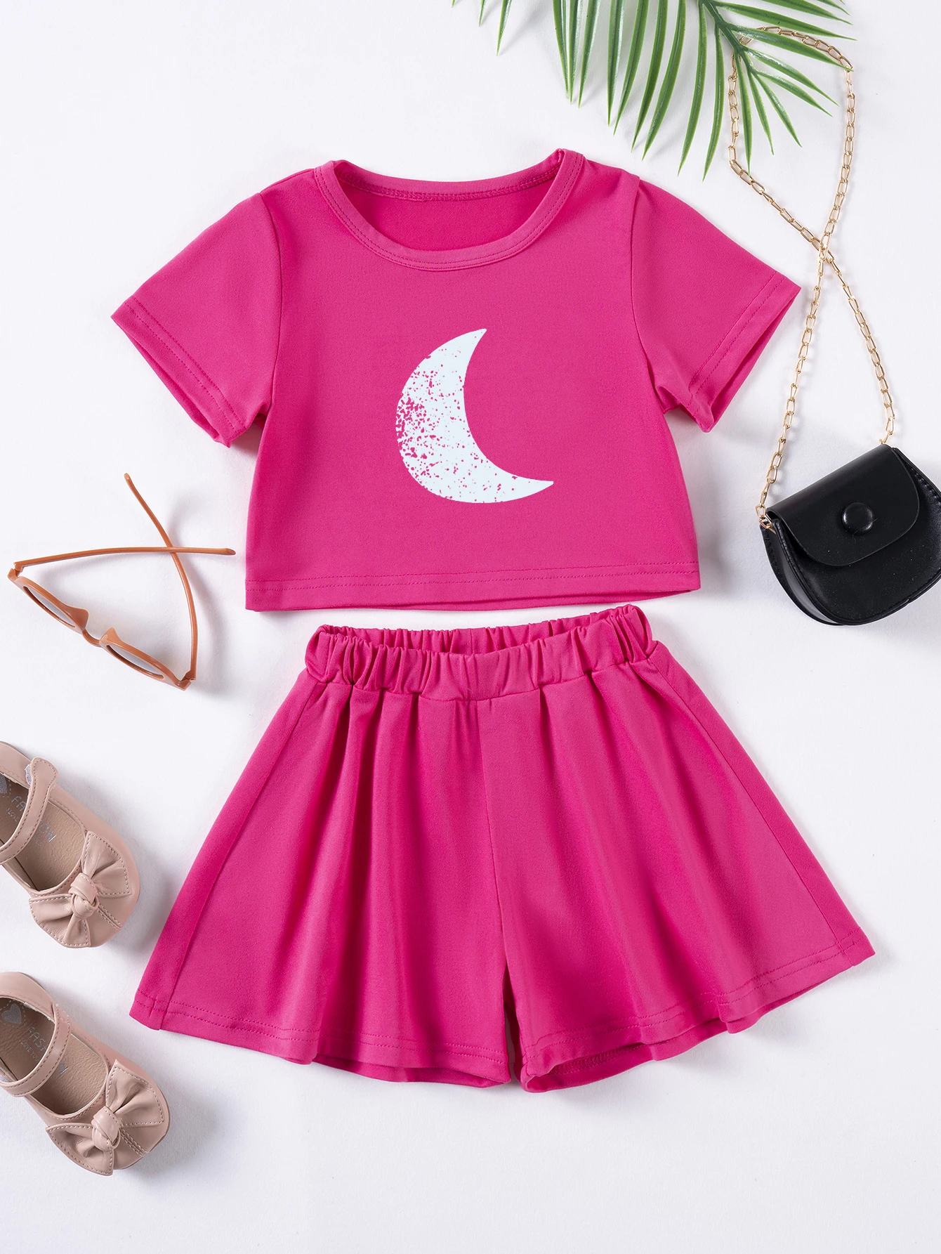 2Pcs Sets Print Kids Girls Flower Pattern Short Sleeve Top & Short Pants Suit Soft Stretchy Waistband Toddler Clothing 12M-6Y