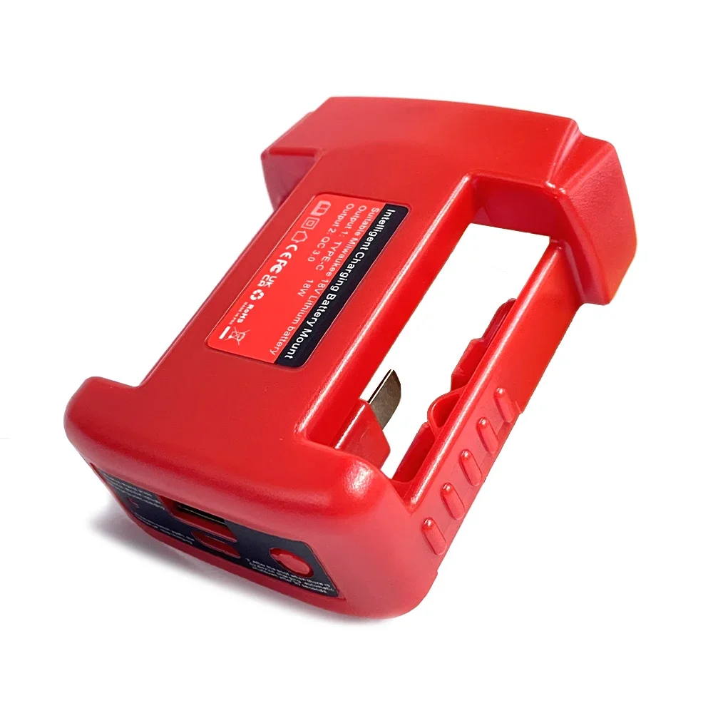 Carregador Rápido USB para Milwaukee 18V Li-ion, Suporte de Bateria Portátil, Adaptador com USB e Saída Tipo C, Carregamento Rápido