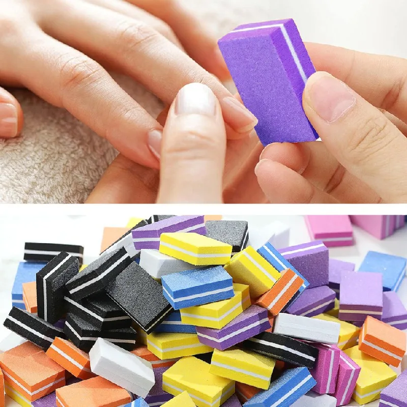 50 stücke Mini Cube Schwamm Datei 100/180G Nagel Puffer Block Schwamm UV Gel Polish Remover Sauber Pediküre pflege Block Polieren Schleifen