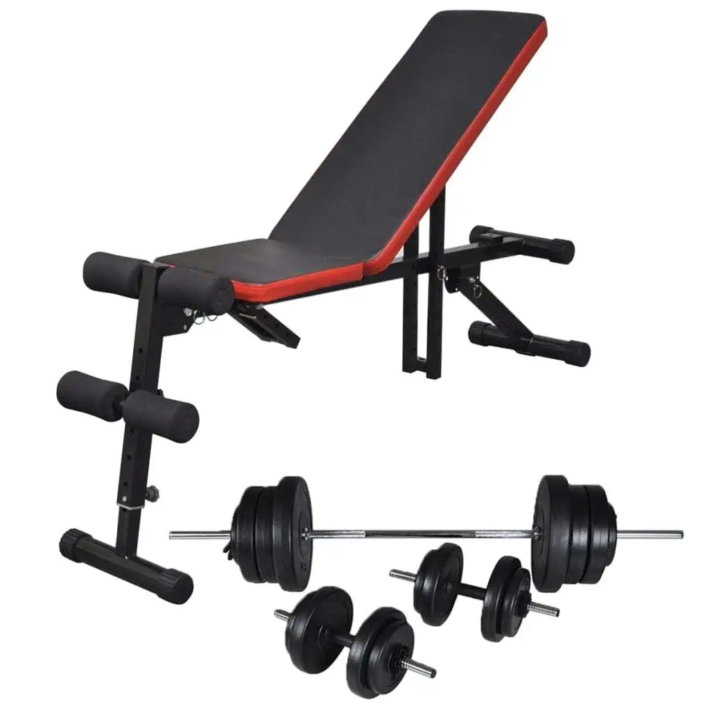 Adjustable Sit-Up Bench with 60.5kg Barbell & Dumbbell Set – Home Workout Equipment for Strength Training