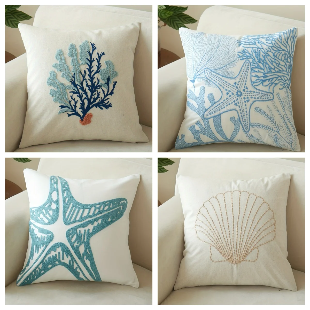 1pc Coastal Coral & Starfish Throw Pillow Cover, 2D Double-Sided Print Soft Polyester Cushion Case for Home Sofa Bedroom Car Dec