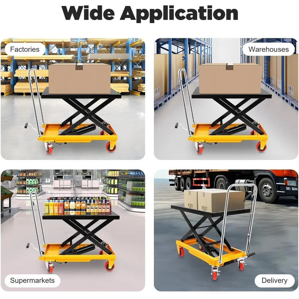 Гидравлический подъемный стол тележки, ручной двойной ножничный подъемный стол 500 фунтов с 4 колесами, гидравлические подъемные столы с высотой подъема 45 для M