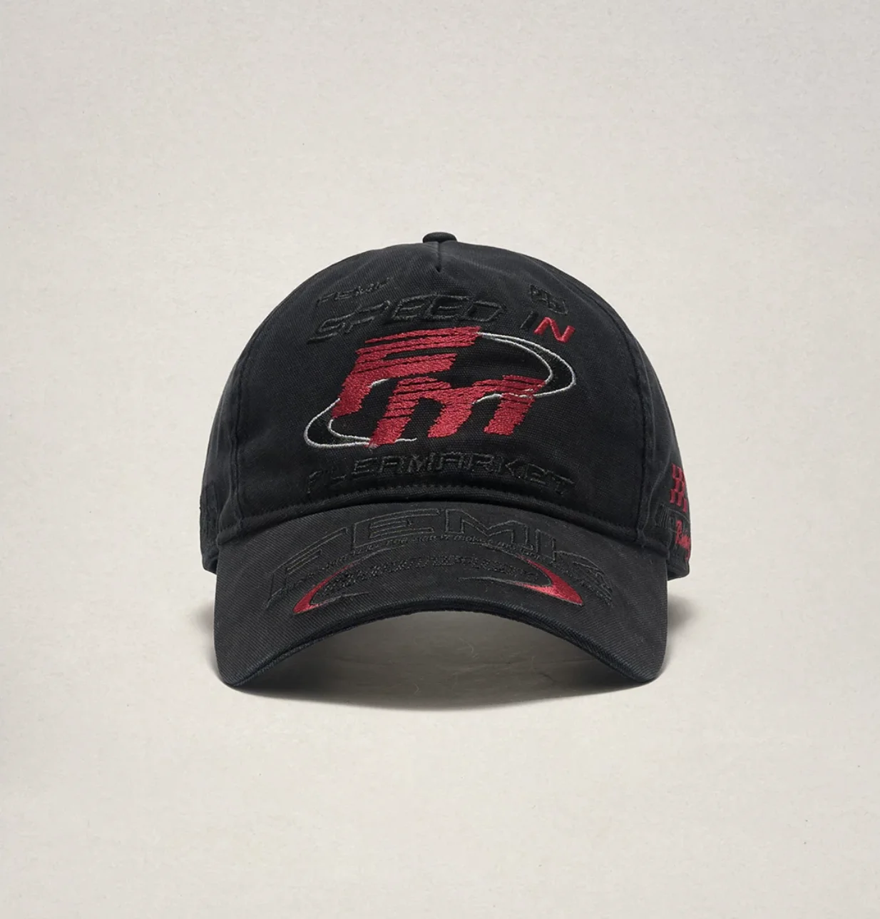 Heavy-duty embroidered American retro baseball cap, dark high-street racing motorcycle cap with deep brim