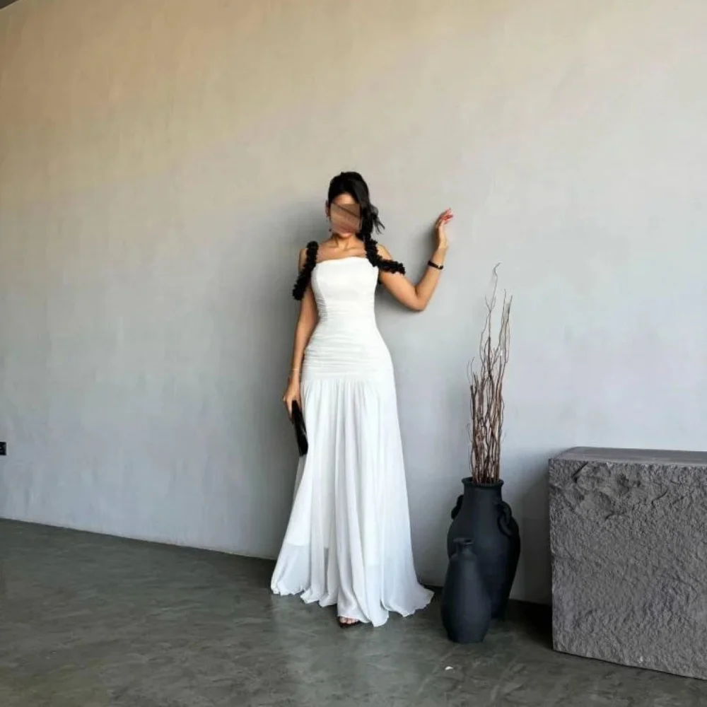 Personalizado requintado ruched feminino vestido de baile sem mangas encantador sereia barco-pescoço vestido de festa babados vestido de noite feminino