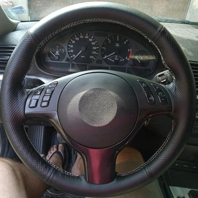 

DIY Hand-stitched Black Artificial Leathers Car Steering Wheel Cover For BMW 330i 540i 525i 530i 330Ci E46 M3 E39 2001-2014