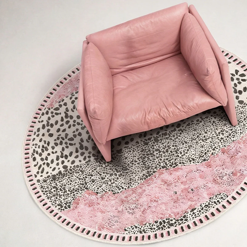 Round Living Room Carpet Stain-resistant Wear-resistant Floor Mat Modern Sophisticated Pink Leopard-print Rug Home Decor Rugs