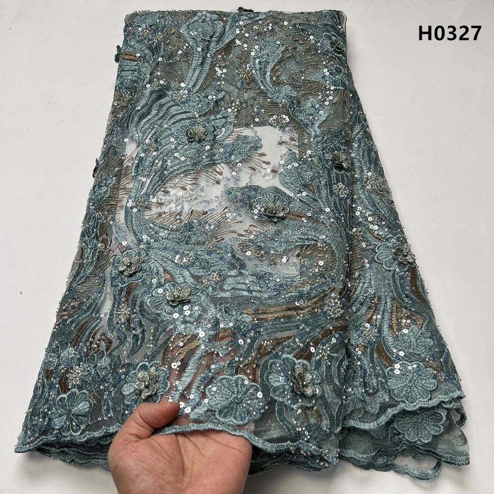 2023 African Nigeria High Quality  Tulle Sequins Lace Fabric  French Wedding Party Dress Beads Stone Embroidery Guipure 5Yards