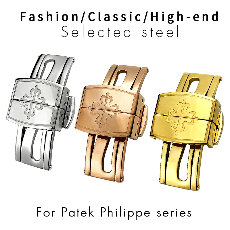 16mm 18mm High Quality Stainless Steel Folding Buckle for Patek Philippe Strap Silver Gold Butterfly Clasp PP Deployment Button