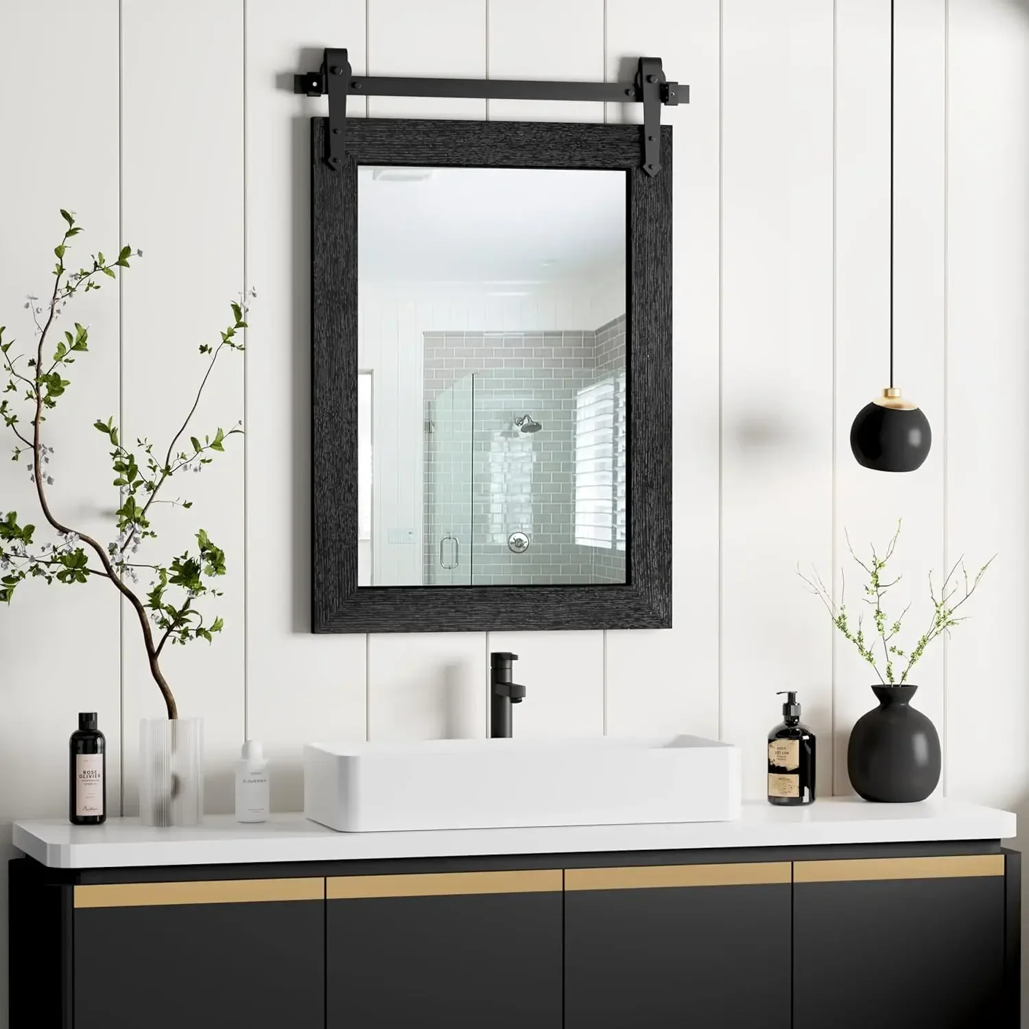 

Farmhouse Bathroom Mirror for Over Sink 22”x32” Black, Rustic Western Barn Decor Bathroom Vanity Mirror, Wall Mirror for Bathroo