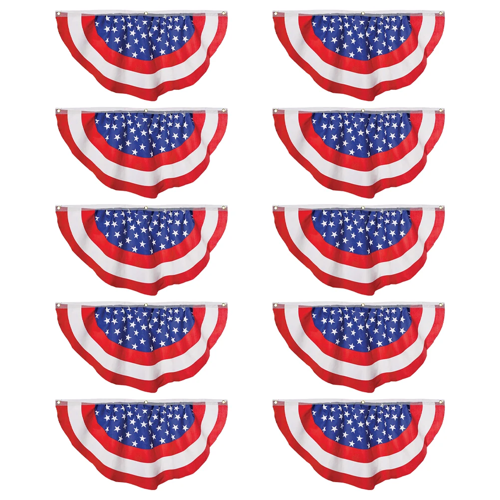 

10 Pcs Outdoor Ornaments American Flag Decoration Independence Day Banner Garden Flags Home Decorate Fan Shaped Bunting Party