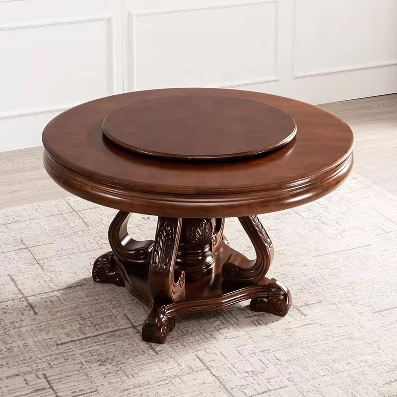 New design home furniture solid wood classic dinner house round rotating dining table