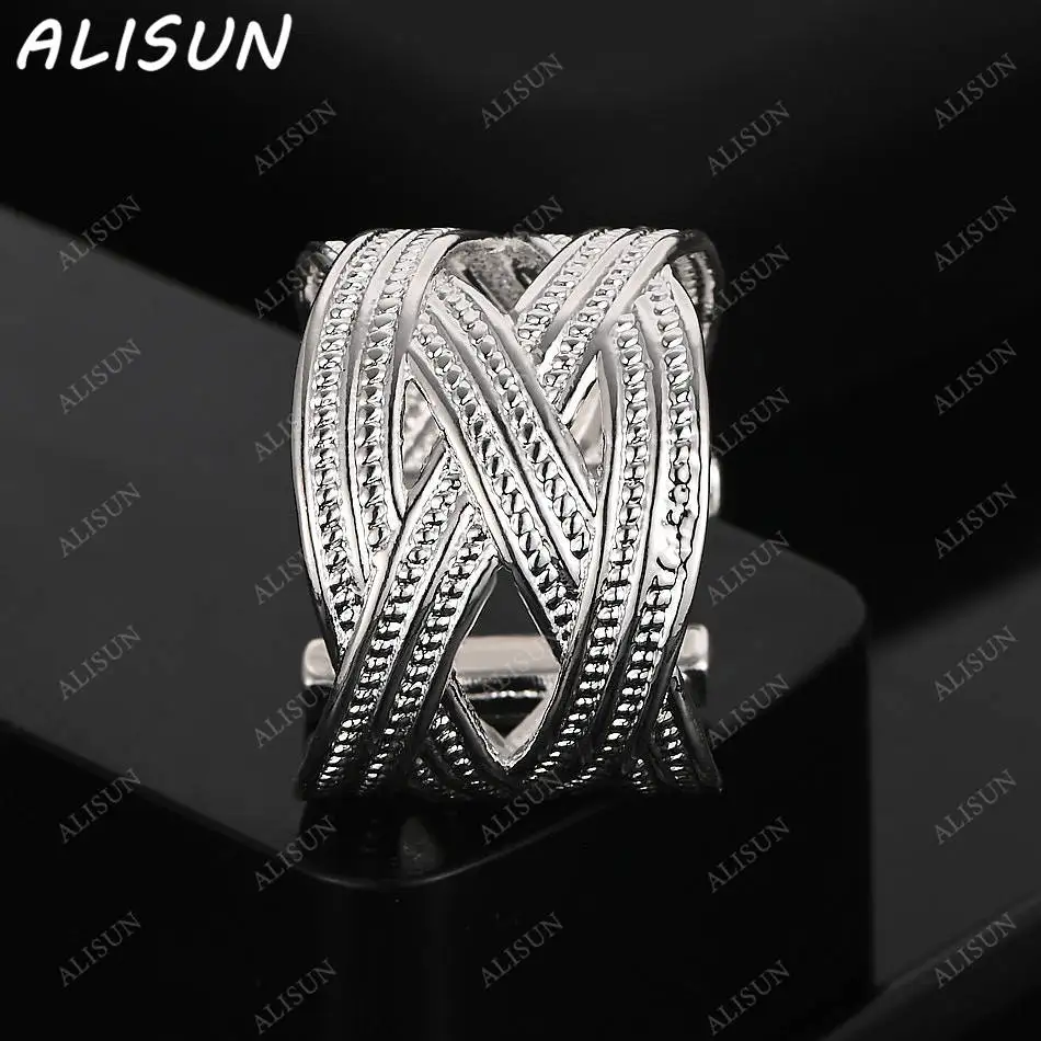 

ALISUN 925 Sterling Silver Weaving Open Ring For Women Men Grace Jewelry Trend Fashionable Birthday Party Gifts