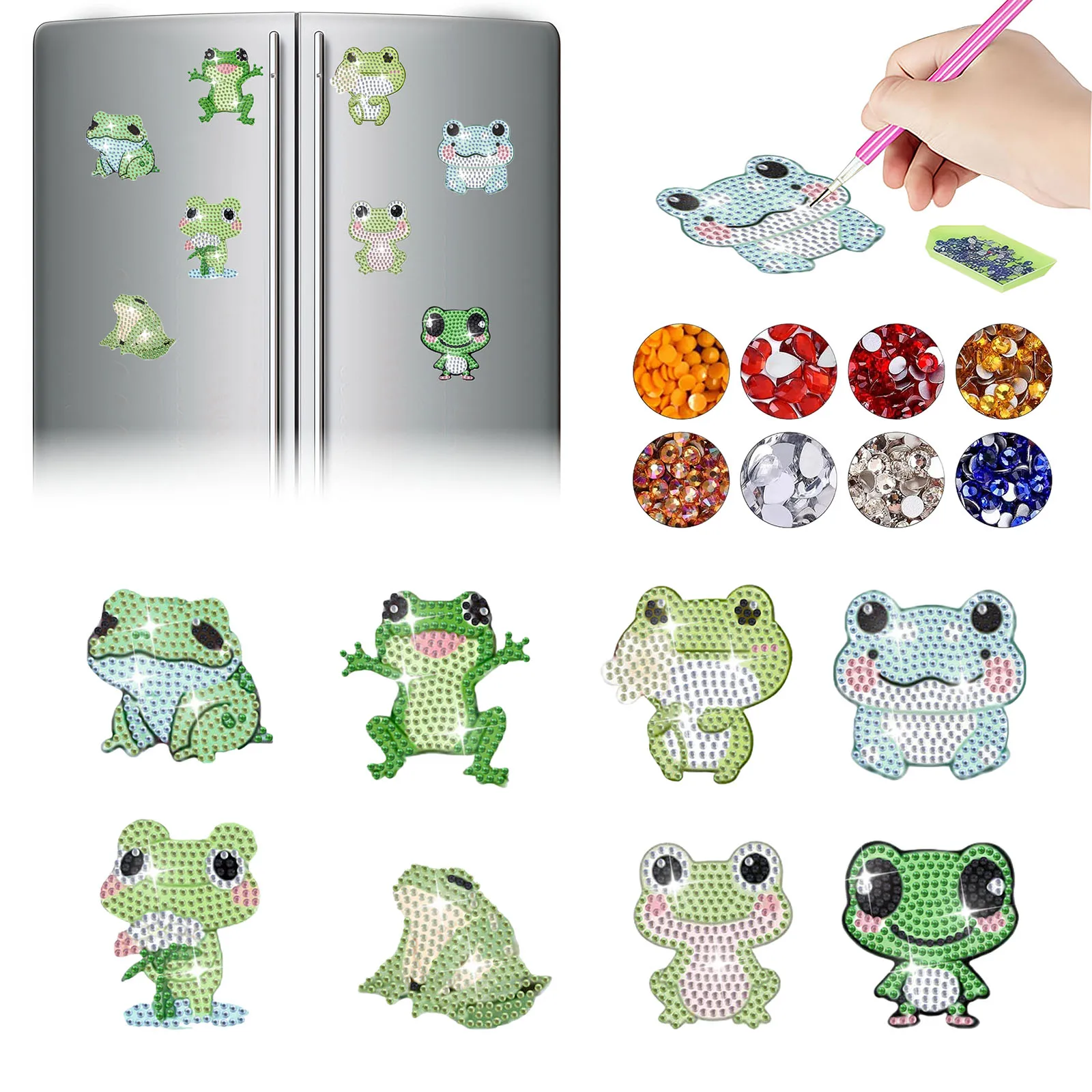 8-sets doe-het-zelf diamantkunstschildersets, dierenpatroon van acrylmateriaal met magneetdecoratie koelkastmagneten.