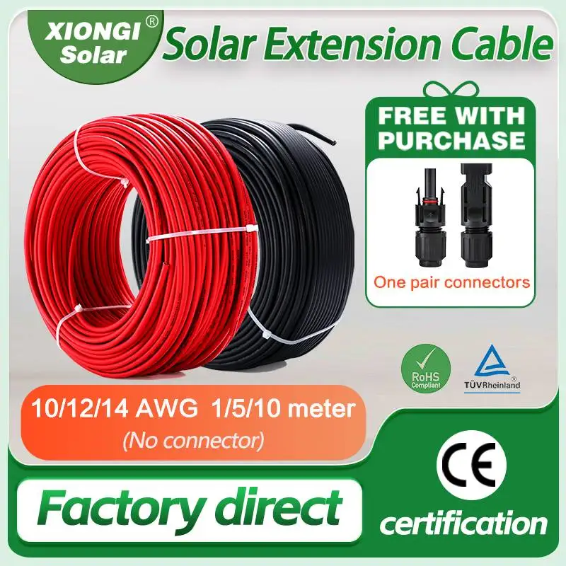 XIONGISOLAR Solar 10m wire pure Copper 10/12/14AWG Solarpanel Extension pv 2.5mm2/4mm2/6mm2 solar pv cable Wires