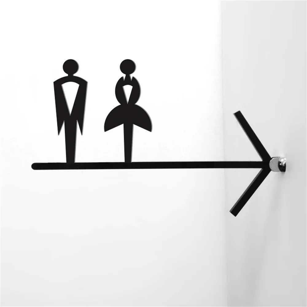 Double-sided Men & Women Bathroom Signboard Toilet Arrow Guide Sigange Plate Toilet Guide Card Side-mounted Acrylic Plate Custom