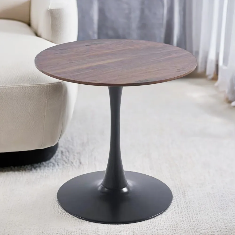 31.5"BLACK AND WALNUT Tulip Table Mid-century Dining Table for 2-4 people With Round Mdf Table Top, Pedestal Dining Table, End T