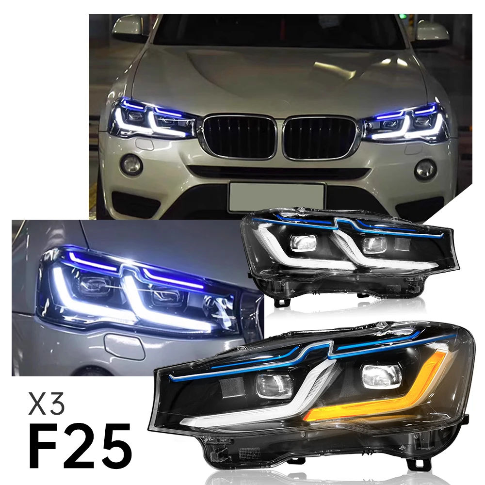 

Car Headlights For BMW X3 2010-2017 Upgraded To M5 Headlight Style DRL Turn Signal High Beam Angel Eye Projector