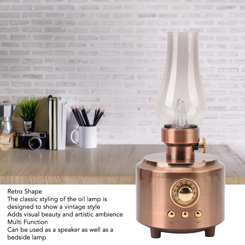 

Bluetooth-динамик, винтажная настольная лампа, поддержка USB-карты памяти, вход AUX, беспроводной динамик для спальни, бара, фиолетовый, бронза