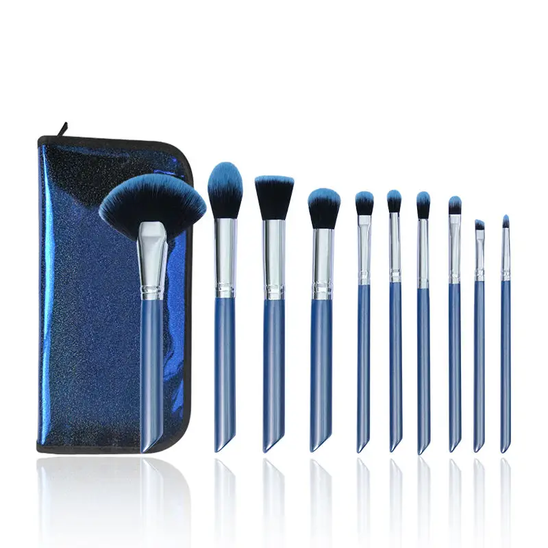 Hot Products 10PCs luxury makeup brush set blue wooden makeup brushes accept custom logo profession vegan makeup brush