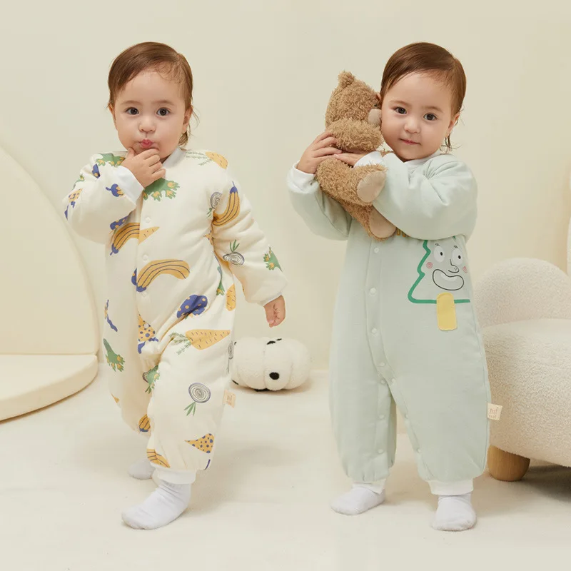 

Newborn Baby 2023 newAutumn Winter Clothes Jumpsuits High Quality Plus Cotton Out Wear Cartoon Covered Button Crawling Suit Gift