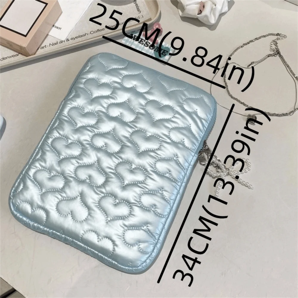 PU Leather Pearl Tablet Storage Bag Large Capacity Heart Bowknot Computer Bag Puffy Design Shockproof Tablet Pouch for School