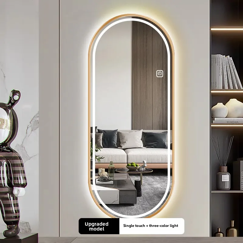 Specchio per tutto il corpo da 11,6 * 47 pollici Specchio per trucco con luce a LED intelligente Specchio lungo luminoso con struttura in metallo appeso alla parete