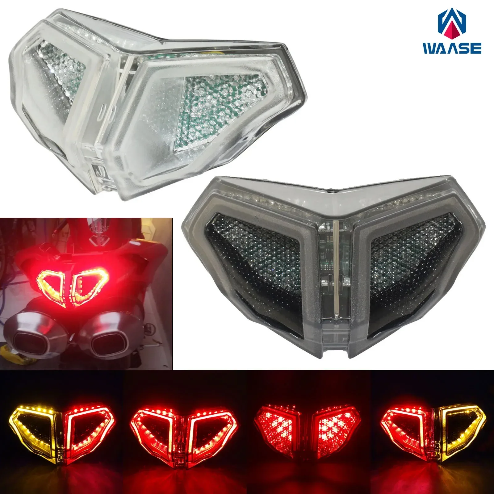 waase E-Marked LED Integrated Blinker Taillight Rear Tail Brake Turn Signals Light For DUCATI 848 EVO 1098 1198 R/S 2007-2015