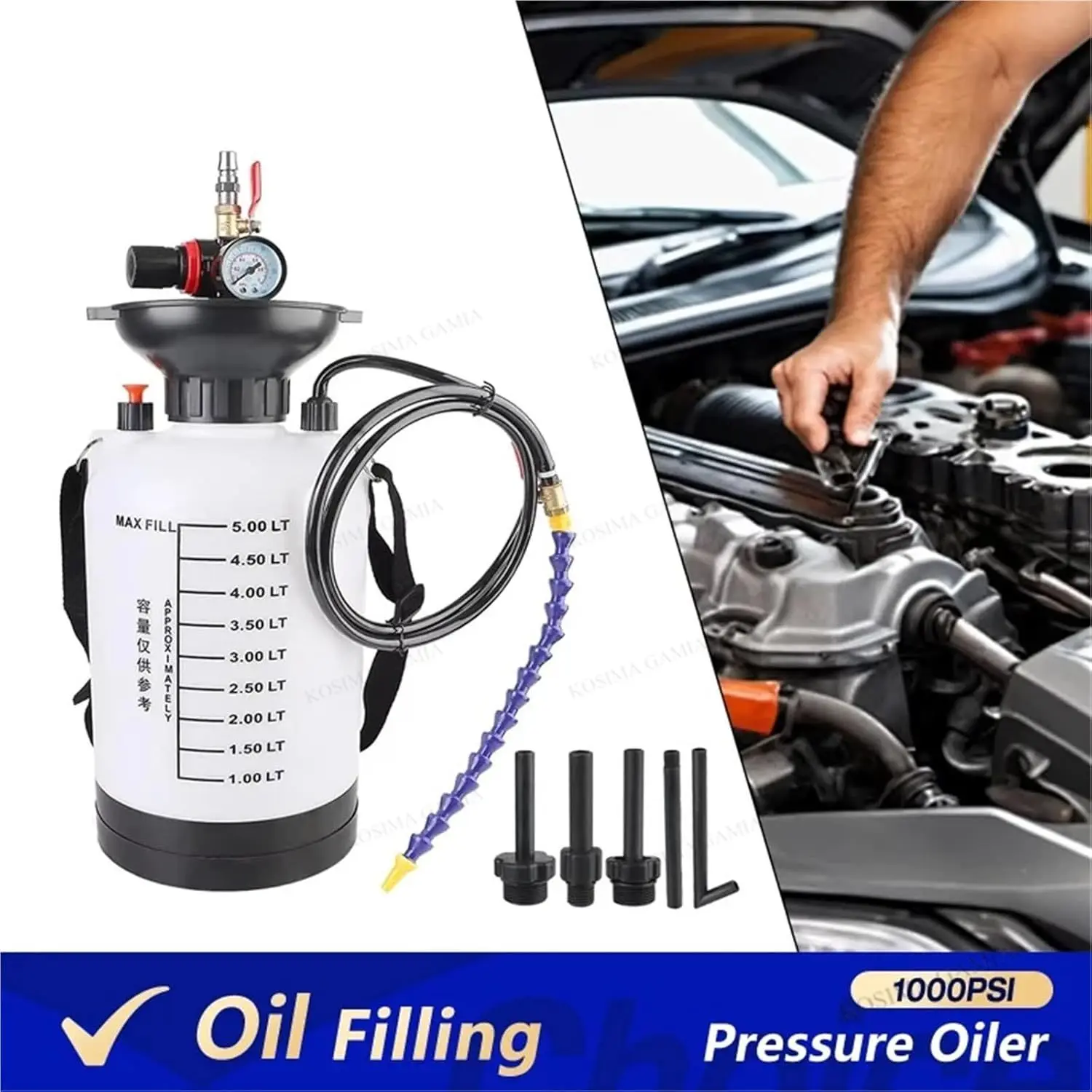 

Пневматический насос для заправки трансмиссионной жидкости 5 л, 1000 фунтов на кв. дюйм, для заправки и сливки трансмиссионного масла, с резервуаром для масла