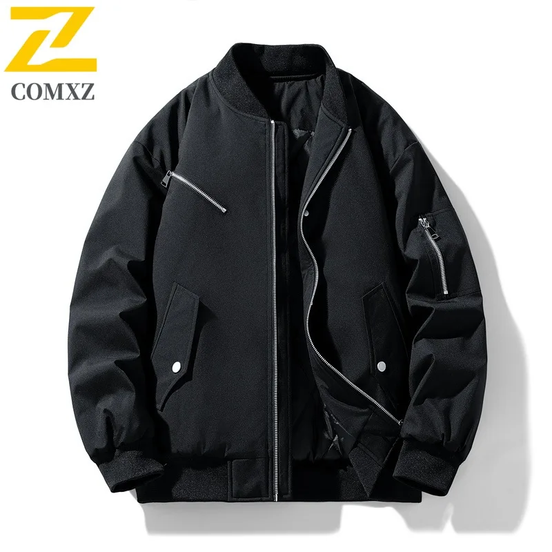 

COMXZ Мужская куртка Минималистичный воротник-стойка Пеший туризм Кемпинг Прочная мотоциклетная куртка Модное дорожное легкое осеннее пальто на молнии