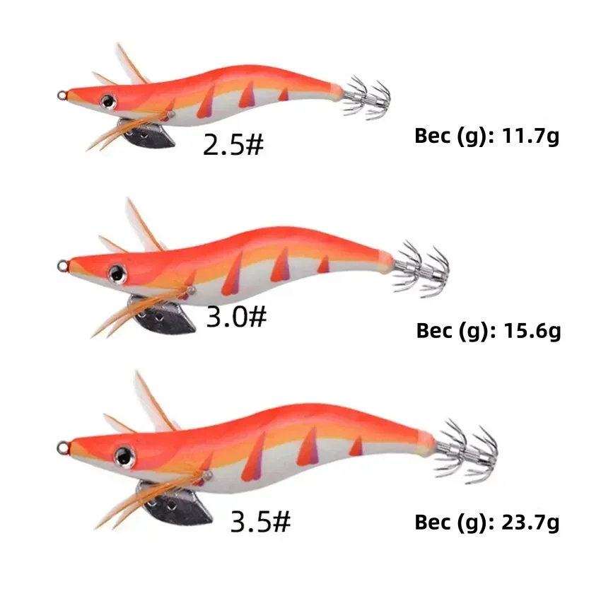 Pesca de madera, camarones, calamar luminoso, pulpo, señuelo, 10 Uds., 3,0 #   Señuelo de pesca con ojos 3D, cebo duro Wobbler, plantilla de calamar, señuelo con bolsa