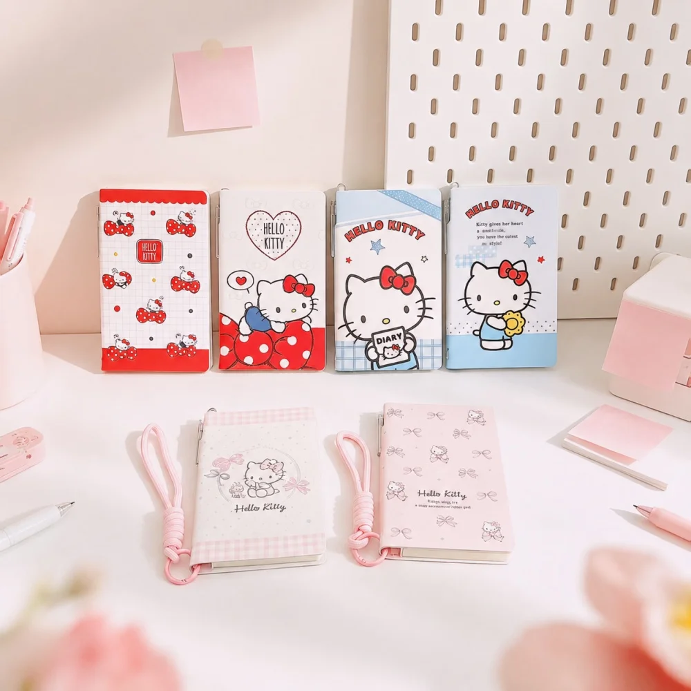 Genuine Sanrio Hello Kitty Pen Insert Pocket Notebook Set Cute Portable Journal Memo Book with Pen for Office School Use