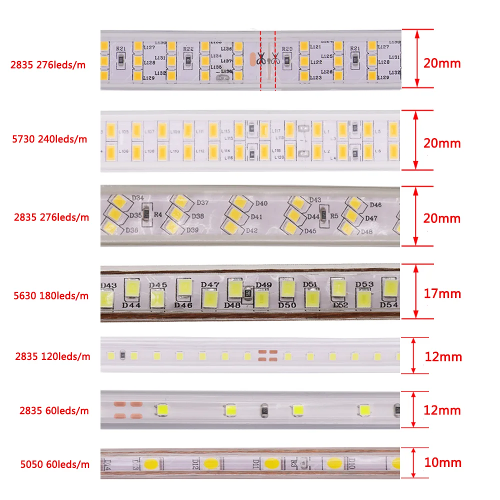 220v luz de tira led com interruptor smd 5730 2835 5050 fita led flexível 180/240leds/m ao ar livre à prova dwaterproof água led iluminação plugue