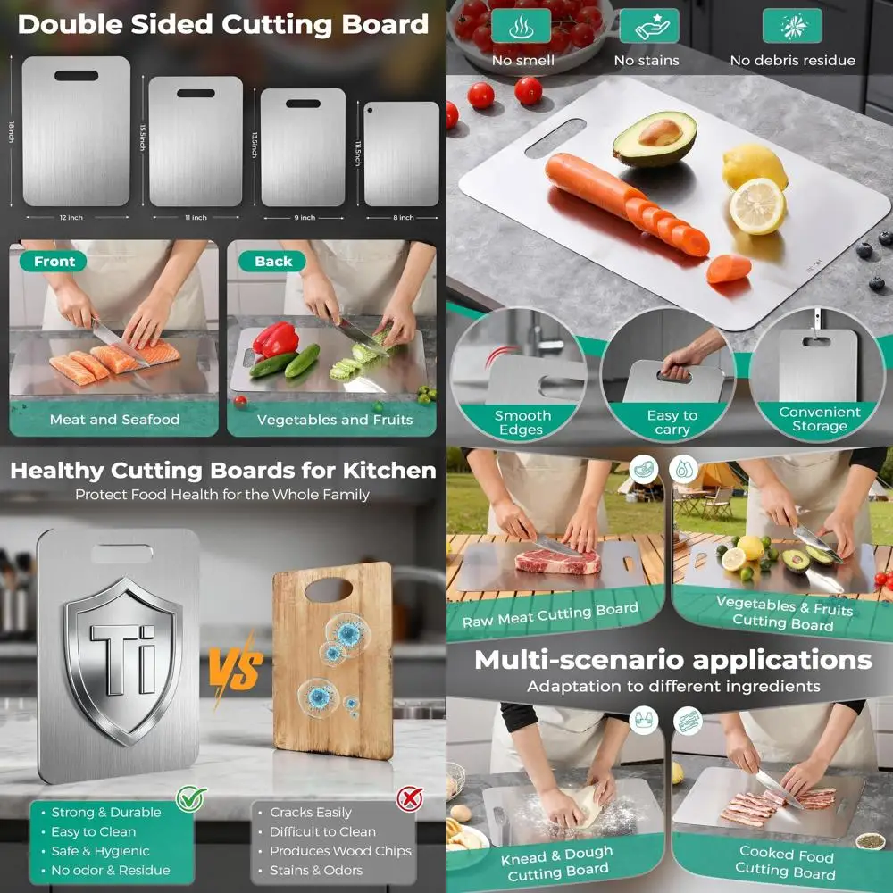 

Pure Titanium Kitchen Cutting Boards - Non-Toxic, Hygienic, Durable, Dishwasher Safe Set (3 Sizes: S, L, XL)