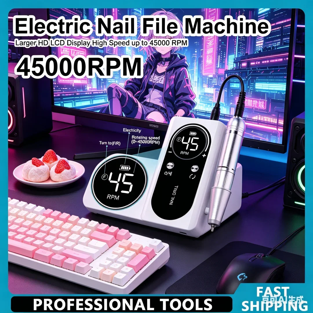 

Impeccable 45000RPM Electric Portable Nail Drill Machine Rechargeable Low Noise Nail Sander File for Stylish Manicure