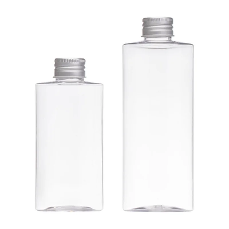 

120ml 200ml Oblate Packing Empty Clear Plastic Bottle Silver Aluminum Screw Lid With Plug Portable Refillable Cosmetic 20Pieces